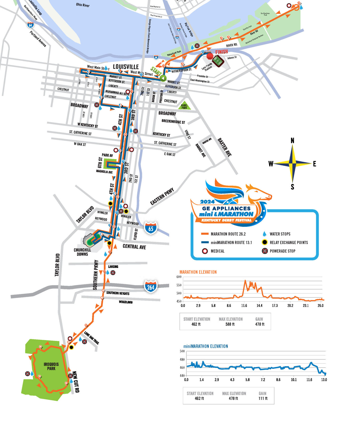 2024 Kentucky Derby Festival Marathon and miniMarathon Map